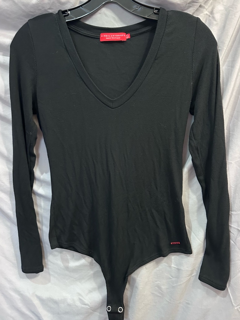 n:PHILANTHROPY Black Long-Sleeve V-Neck Ribbed Bodysuit